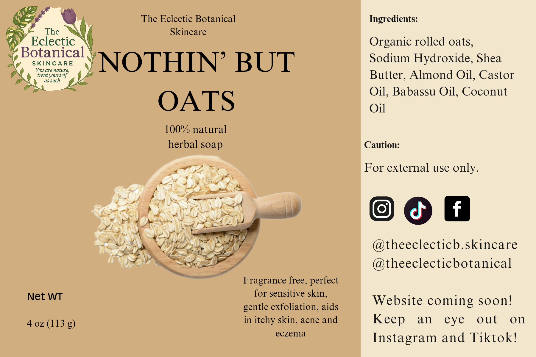 Nothin' but Oats 4oz Soap Bar