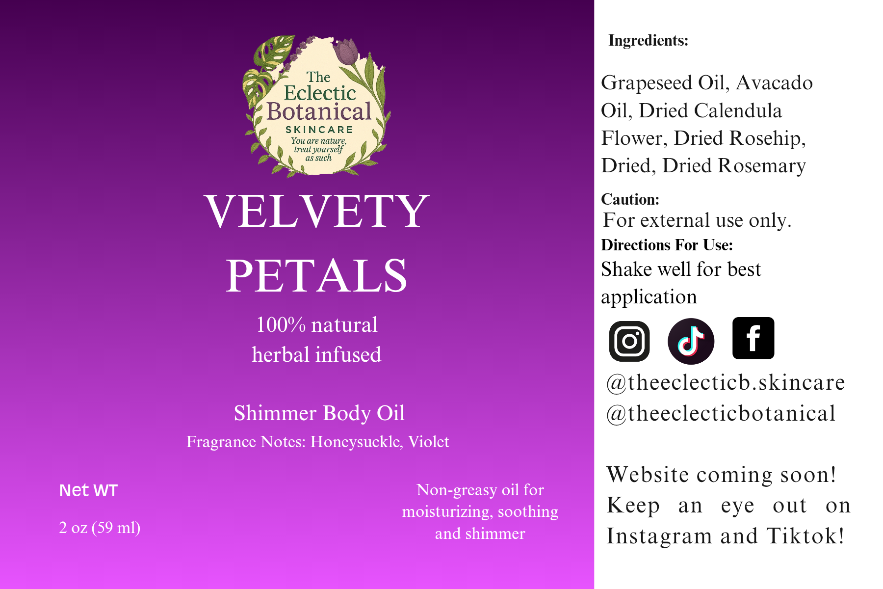 Velvety Petals Shimmer 2oz Body Oil