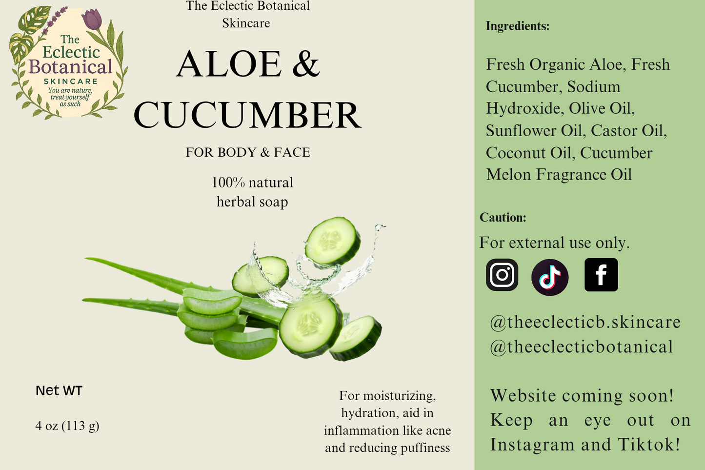 Aloe & Cucumber 4oz Soap Bar