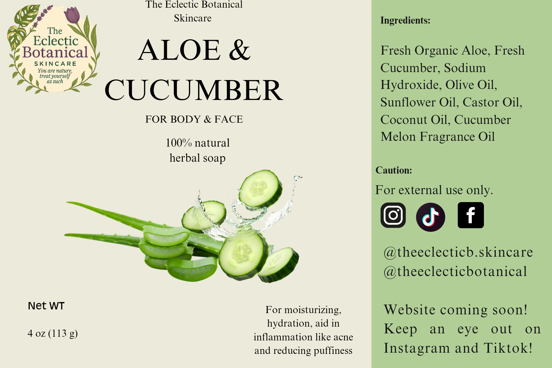 Aloe & Cucumber 4oz Soap Bar