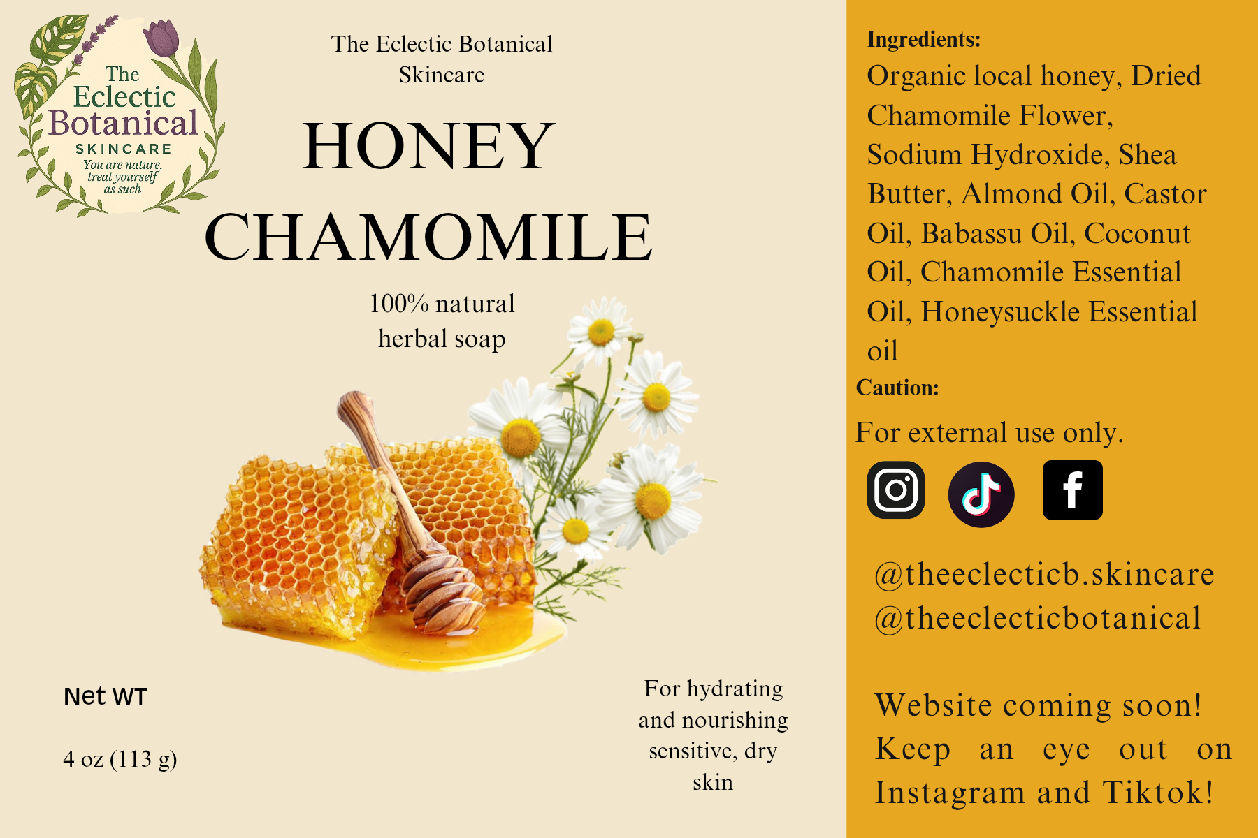 Honey Chamomile 4oz Bar
